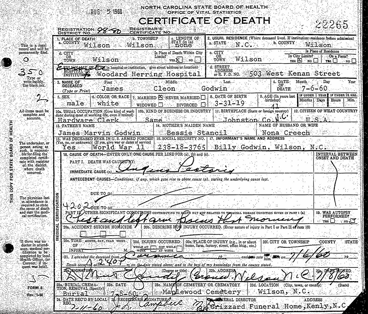 James Cleon Godwin Death Certificate.